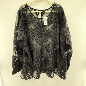 Torrid Black Lace Mesh Blouse 5X Sheer Floral Long Sleeve Plus Size Top New